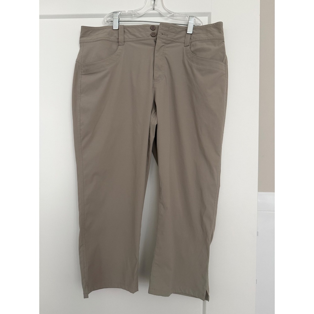 Eddie Bauer Travex Women 12 Tan Hiking Travel Cropped Pants Lightweight Utility